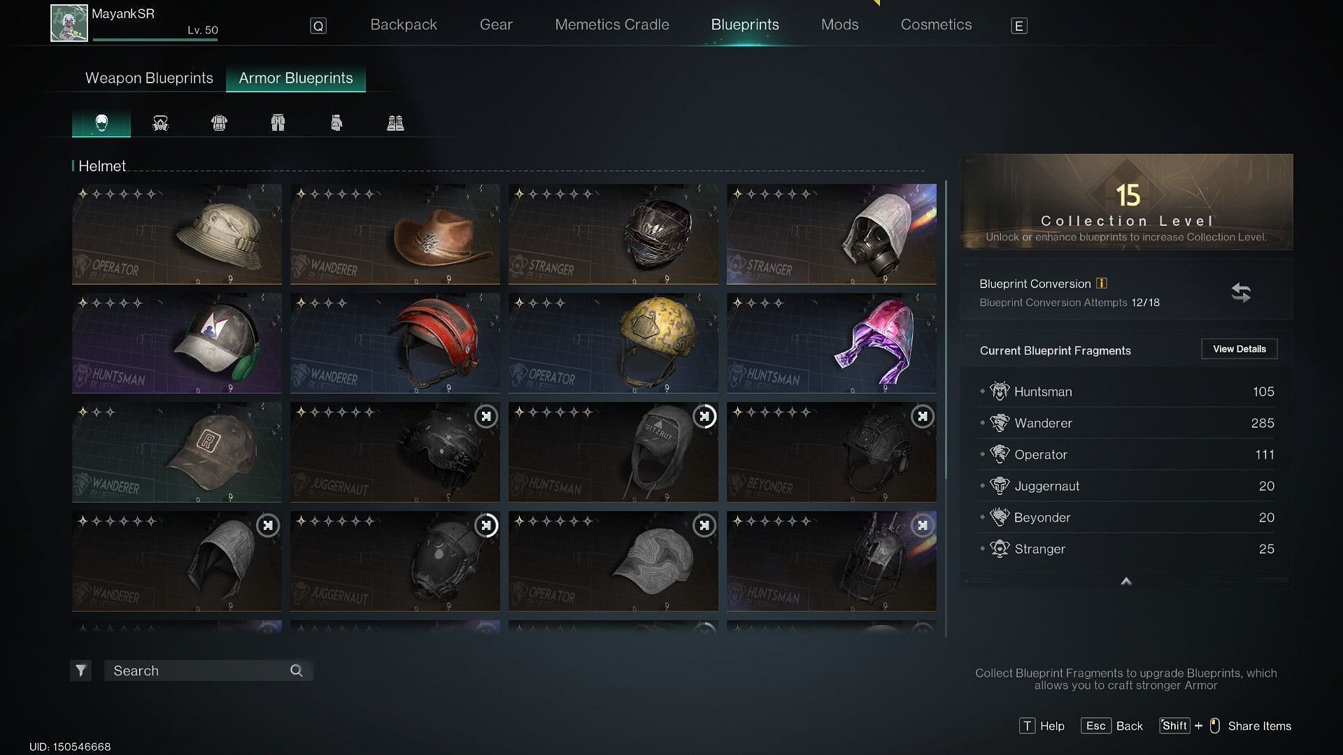 Once human gear BP section (Image via Starry Studio)